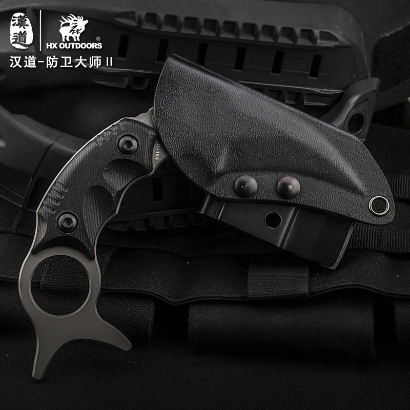 HX нож с фиксированным лезвием для улицы Karambit 440C Лезвие титановым покрытием K10