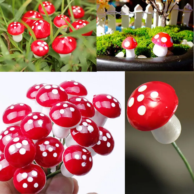 

10Pcs/Set Mini Mushroom Miniatures Artificial Garden Fairy Moss Resin Crafts Decorations Stakes Craft For Home 2cm