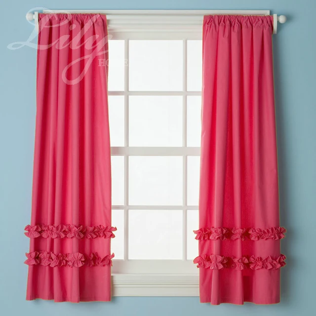 Hot Pink Ruffled Curtain Panels 100 Cotton For S Room Princess Hot Pink Ruffled Curtain Panels 100 Cotton For S Room Princess Bedroom One Pair