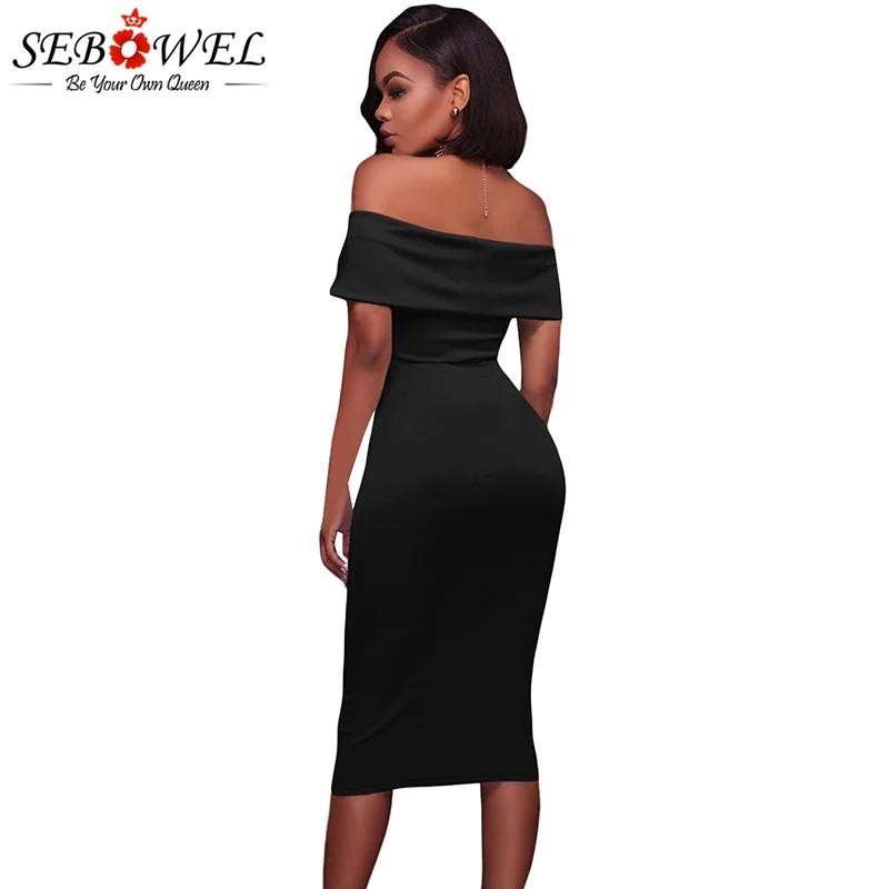 Black-Ruched-Off-Shoulder-Bodycon-Midi-Dress-LC61507-2-3 