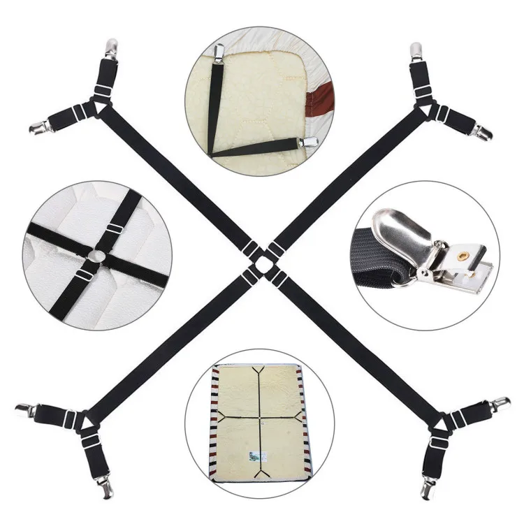 6 Sides 3-Way Bed Fitted Crisscross Sheet Straps Suspender Gripper Fastener Clip