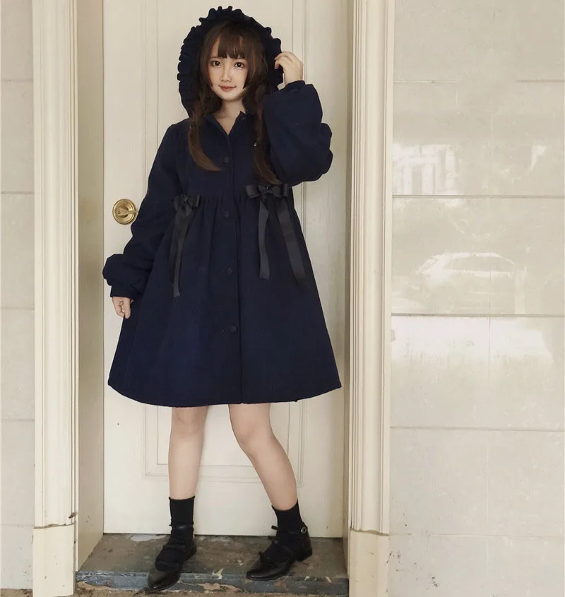 Дизайн, женское длинное зимнее пальто, детская шапка с оборкой, толстая верхняя одежда, теплый цвет, темно-синий