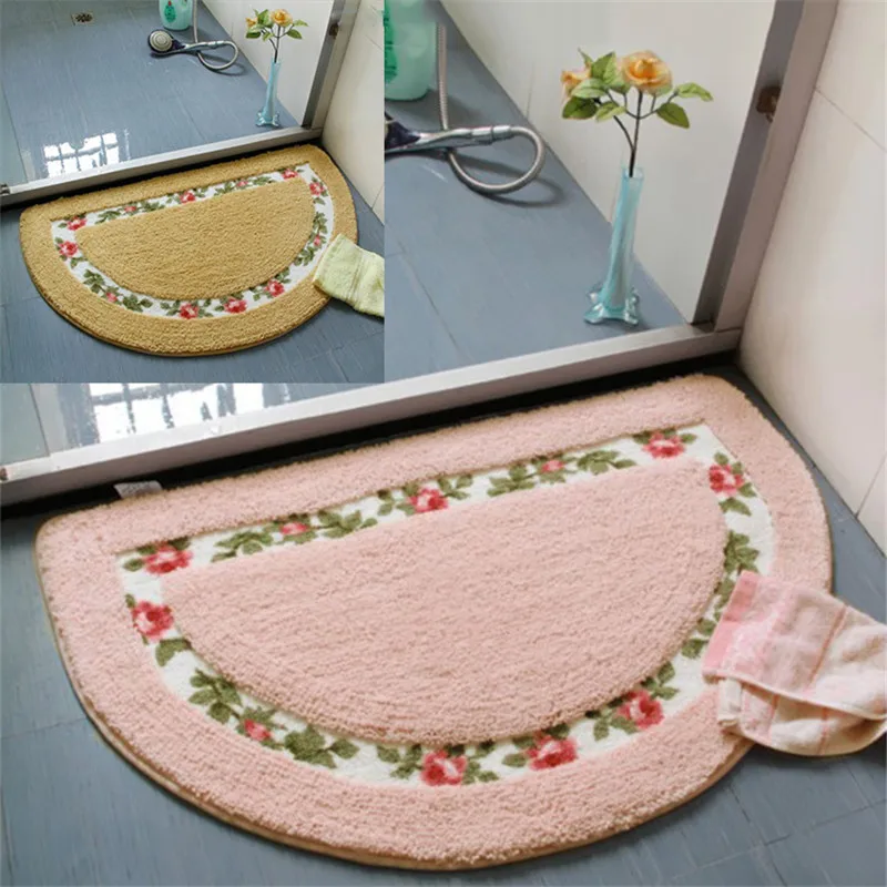 

1Pcs Semicircle Flower Design Luxury Bedroom Mat Jacquard carpet non-slip mat living room bath room kitchen toilet door mat