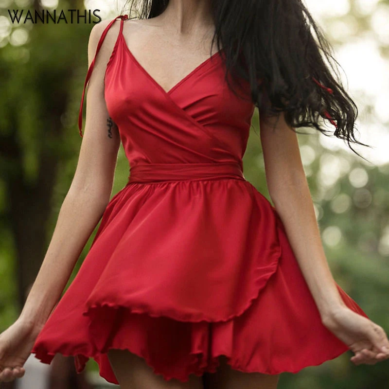 

Summer Sleeveless Tanks Dress V-Neck Women Sexy Casual Slim Ball Gown Silk Short Mini Dresses Elegant Female Ladies Vestidos