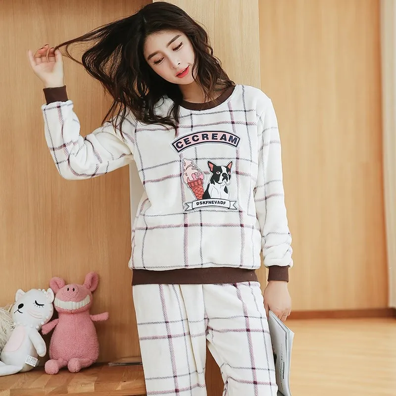 Winter Women Pyjamas High Quality Thicken Flannel Pajama Sets plaid