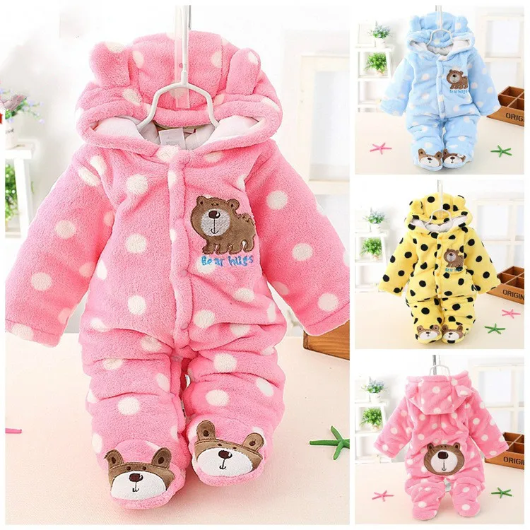

New Autumn Winter Baby Clothes One-Pieces Cartoon Animal Jumpsuit Flannel Baby Boy Clothes Costume Baby Girl Footies