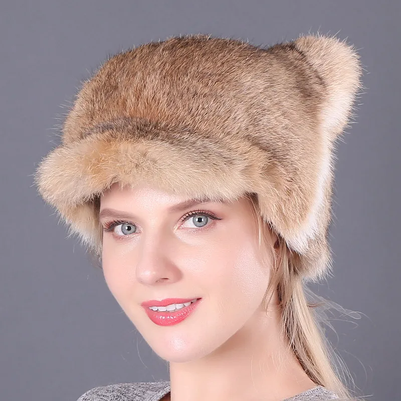 Новые зимние шапки из натурального кроличьего меха, женская теплая меховая шапка из натурального кролика для девушек, милая уличная модная Натуральная меховая шапка - Цвет: color4
