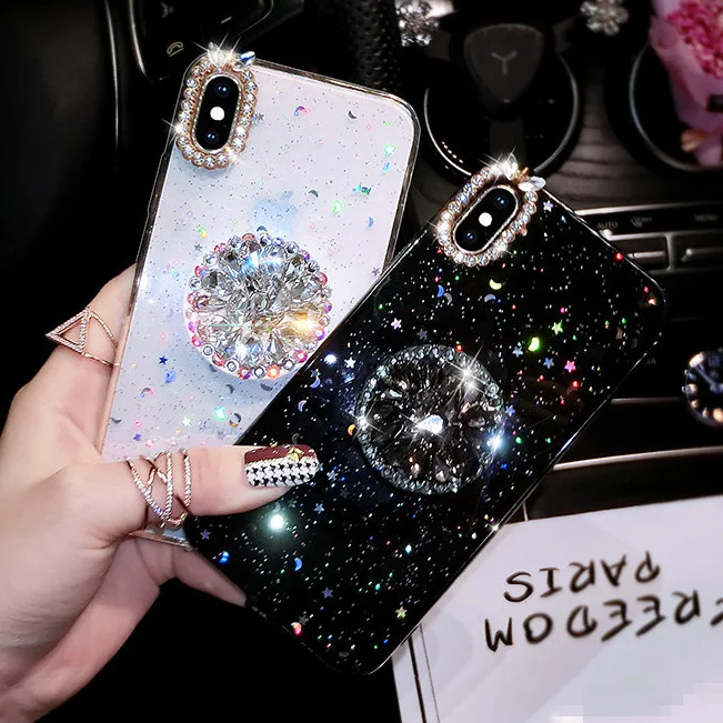 

For iPhone X XS Max XR Case Luxury Glitter Diamond Cover For iPhone 6 6S Plus 7 8 Plus 3D Grip Stand Holder Phone Case