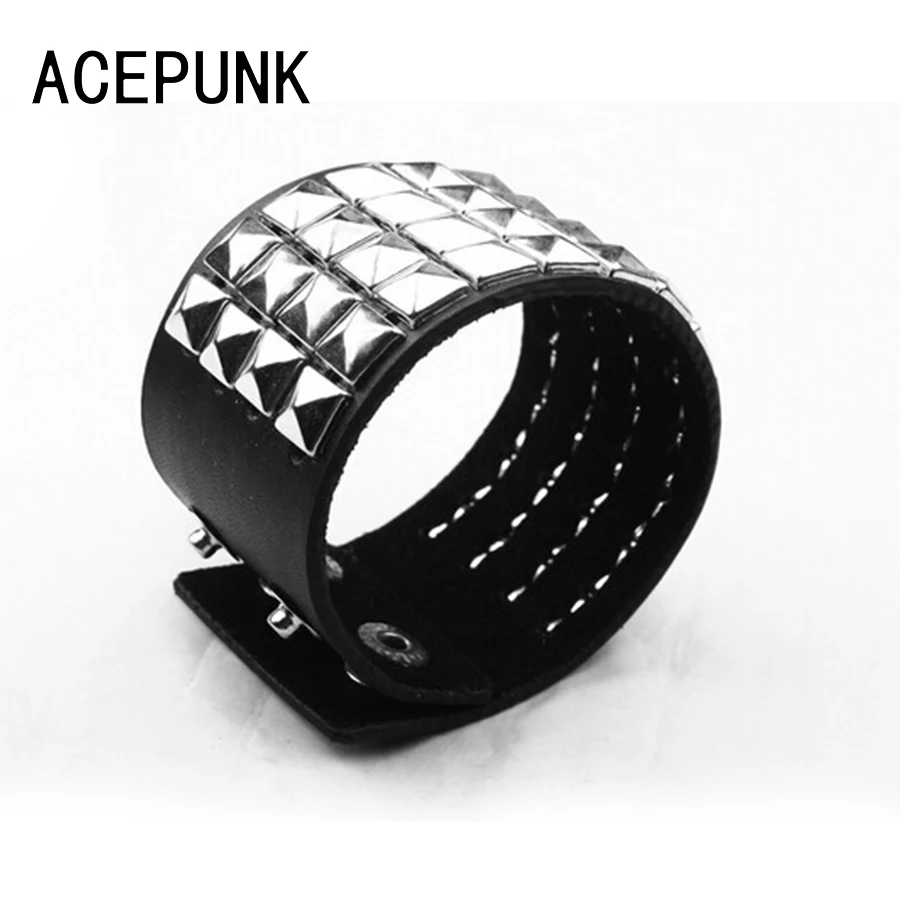 Bracelet jewelry Wide Punk Rivet Leather Bangle Rock 4 Rows Square Nails Wristband Adjustable Size Jewelry Bracelets & Bangle