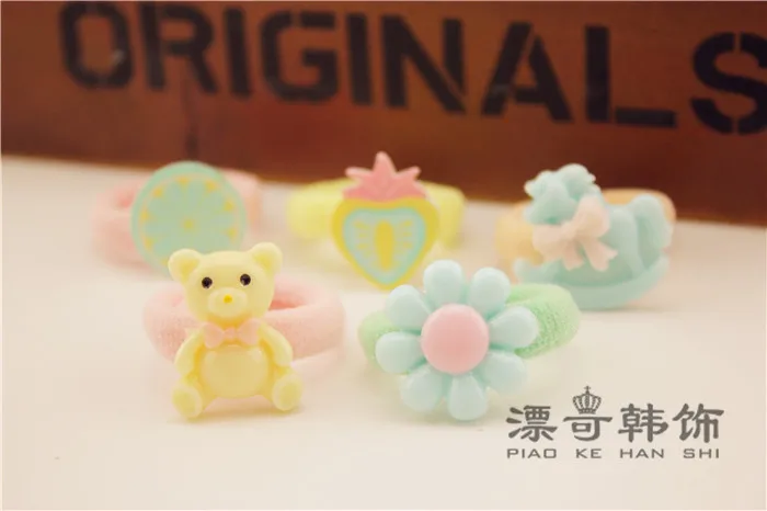 5pcs Fresh Bear Flowers Hair Rope Baby Cartoon Hair Circle Children Color Role ring Tasted Small Trojan Tire Hair Accessories