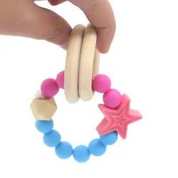 Силиконовый браслет бисер ребенок прорезывание зубов натуральное деревянное кольцо Прорезыватель для зубов игрушка