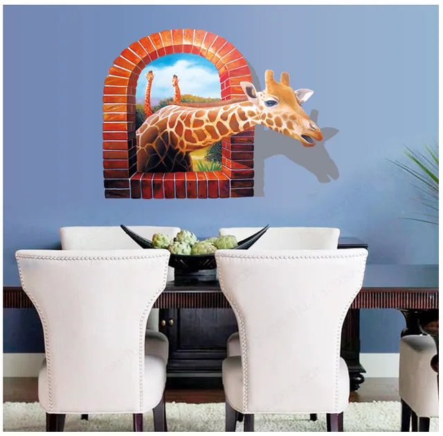 ay8007 3d lovely giraffe wall sticker cartoon decal living room home