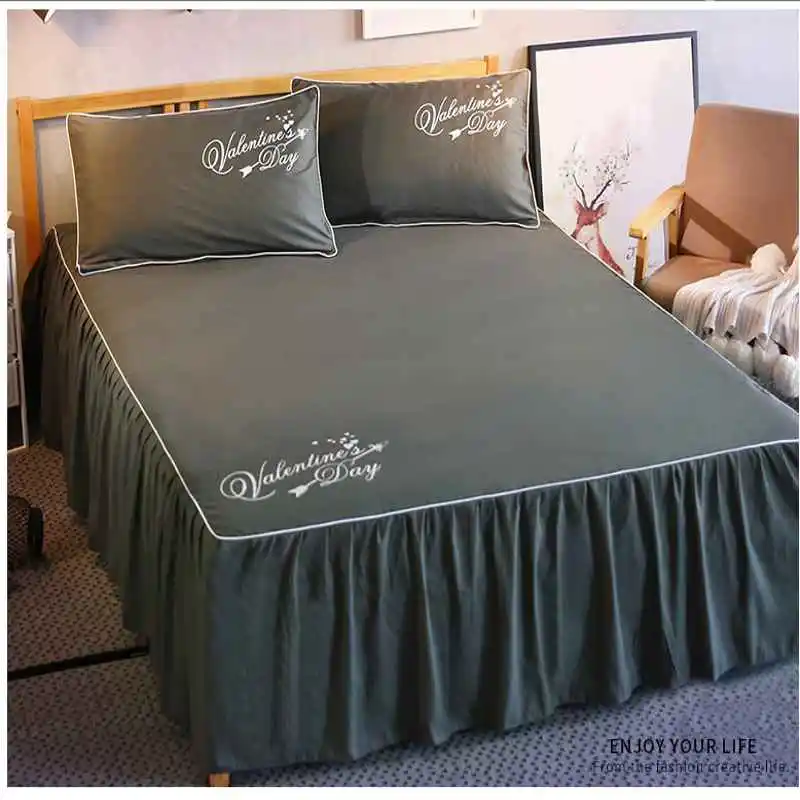 Solid color Bedding Bed skirt Twin/Full/Queen Size Polyester/cotton Bedclothes Print Bedspread Bedcover Pillowcases Gray/Pink Solid color Bedding Bed skirt Twin/Full/Queen Size Polyester/cotton Bedclothes Print Bedspread Bedcover Pillowcases Gray/Pink