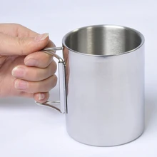 Открытый Кемпинг двойными стенками из нержавеющей стали кофе ленивый чашка Mug-Silver300ML стакан навесные ручки Складная Рыбалка