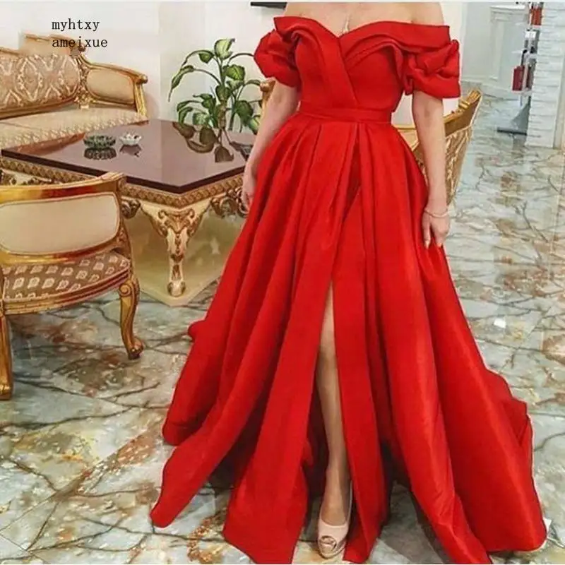 

New Arrival Satin A-Line abiye Formal evening dress 2020 Long evening dresses abendkleider Red robe de soiree Evening dress