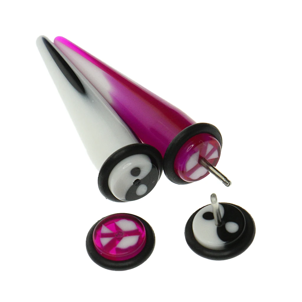 5 Pair Assorted Color Taper Double O-ring Cheater Illusion Ear Plug 1mm(12G) Tapper Fake Look 8mm(0G)