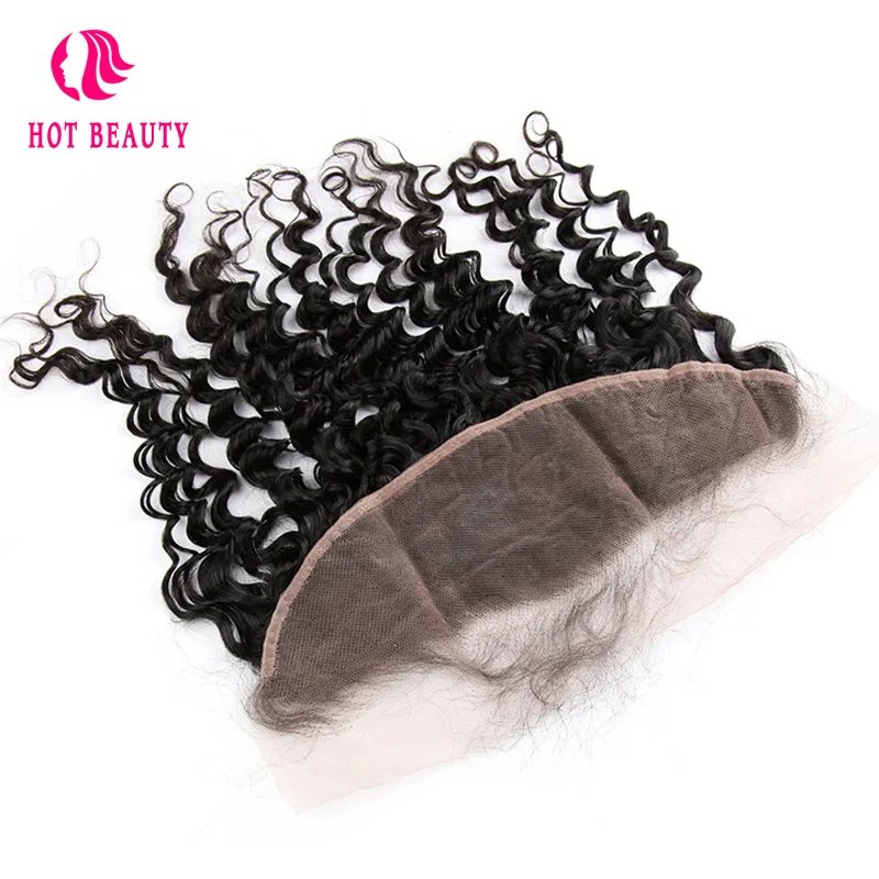 Hot Beauty Hair Brazilian Deep Wave Lace Frontal 13x4 Ear to Ear Pre Plucked 100% Natural Remy Human Hair Free Part Swiss Lace