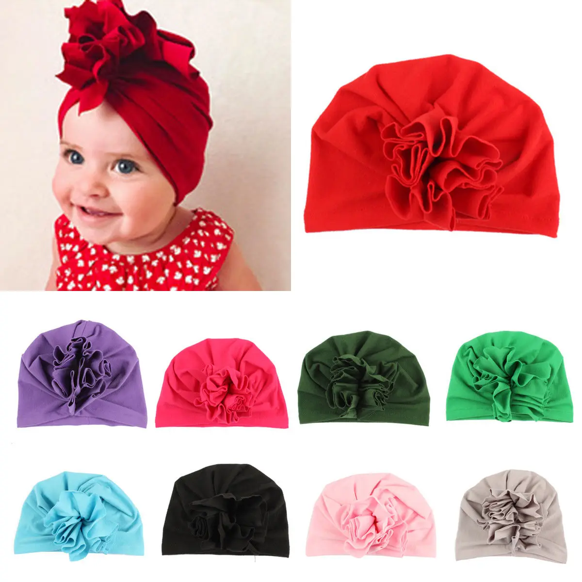 

Girl Baby Bow Beanie Cap Toddler Infant Cotton Turban India Newborn Baby Toddler Comfy Flower India Cap Adjustable Beanie Hat