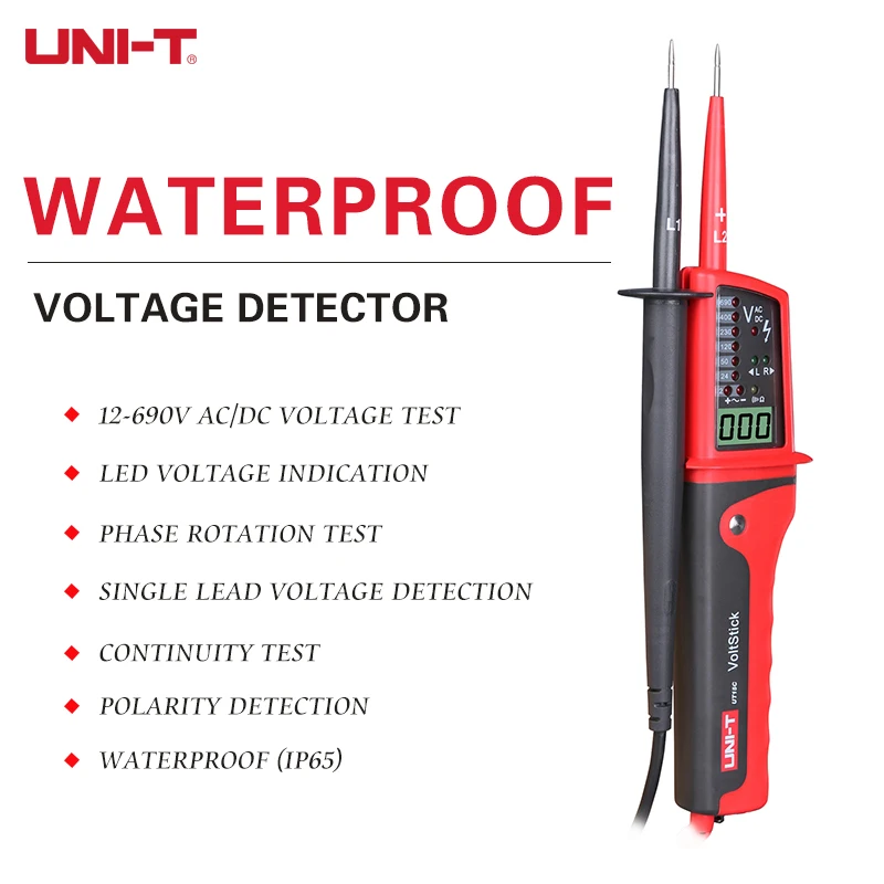 UNI-T UT15B/UT15C Водонепроницаемый Тип тестер напряжения; AC/DC тест напряжения, тест на фазу вращения/одиночный провод(L2) Обнаружение напряжения