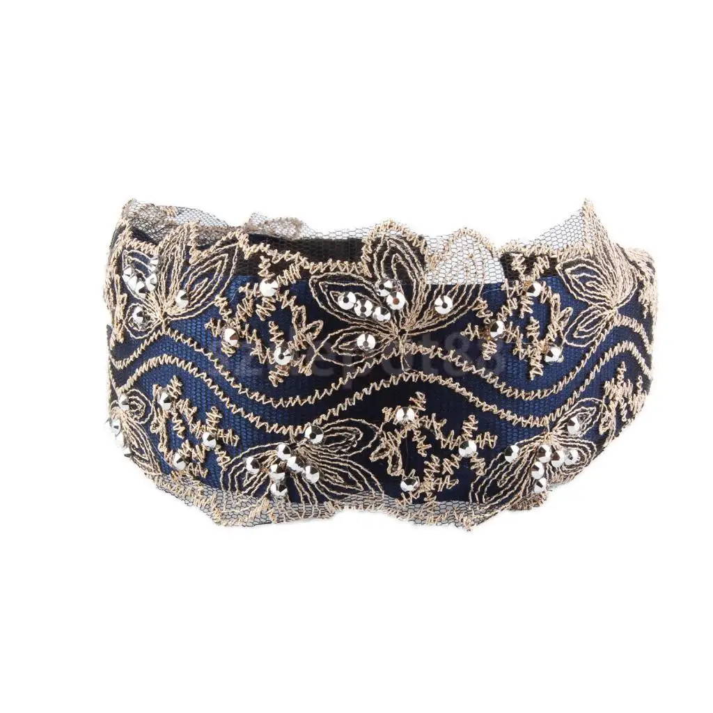 

Women Exquisite Wide Lace Embroidery Hollow Flower Pattern with Rhinestone Hair Band Hair Hoop Women's Accessory 4Styles