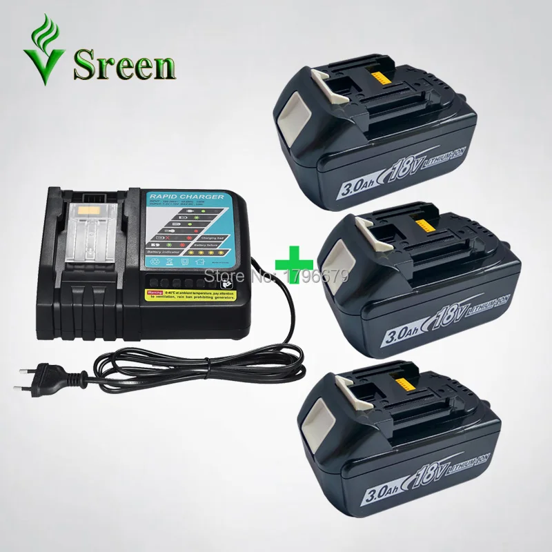 Rapid Charger Replacement for Makita 18V BL1830 BL1840 DC18RC with Emergency 3000mAh Li-Ion Rechargeable Power Tool Battery 3PCS |