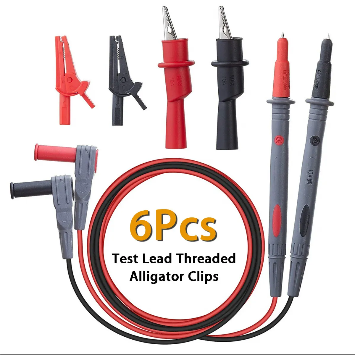 

6pcs/Set Electronic Professional Multimeter Test Lead Kit Threaded Alligator Clips Safety Alligator Clip for Meter Multimeter