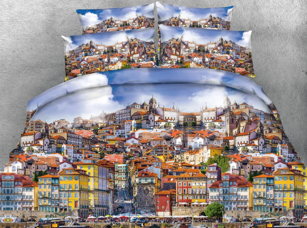 

3D City Bedding sets quilt duvet cover bed in a bag sheet linen bedspreads bedsheer bedset California King size Queen twin 4PCS