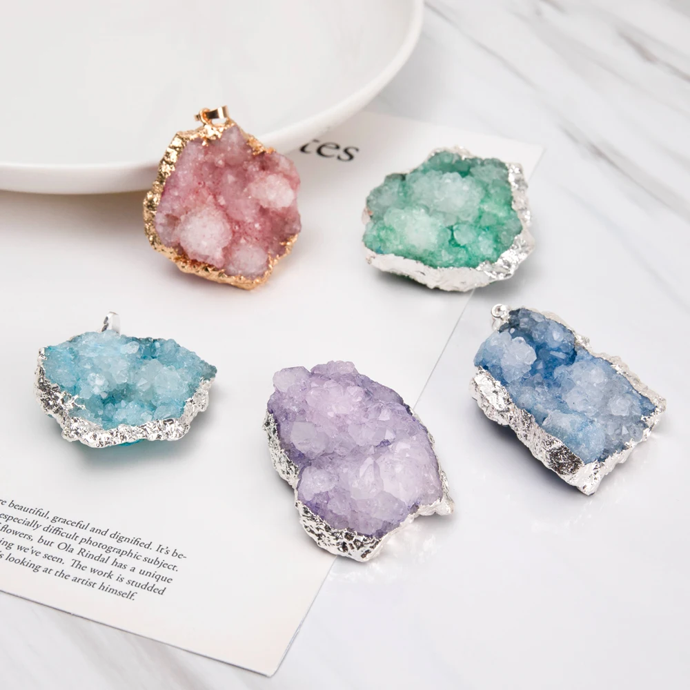 

1PC Geode Quartz Druza Druzy NaturalNatural Stone Agat Pendant Pendulum Crystal Irregular Drusy Quartz Necklace Jewelry
