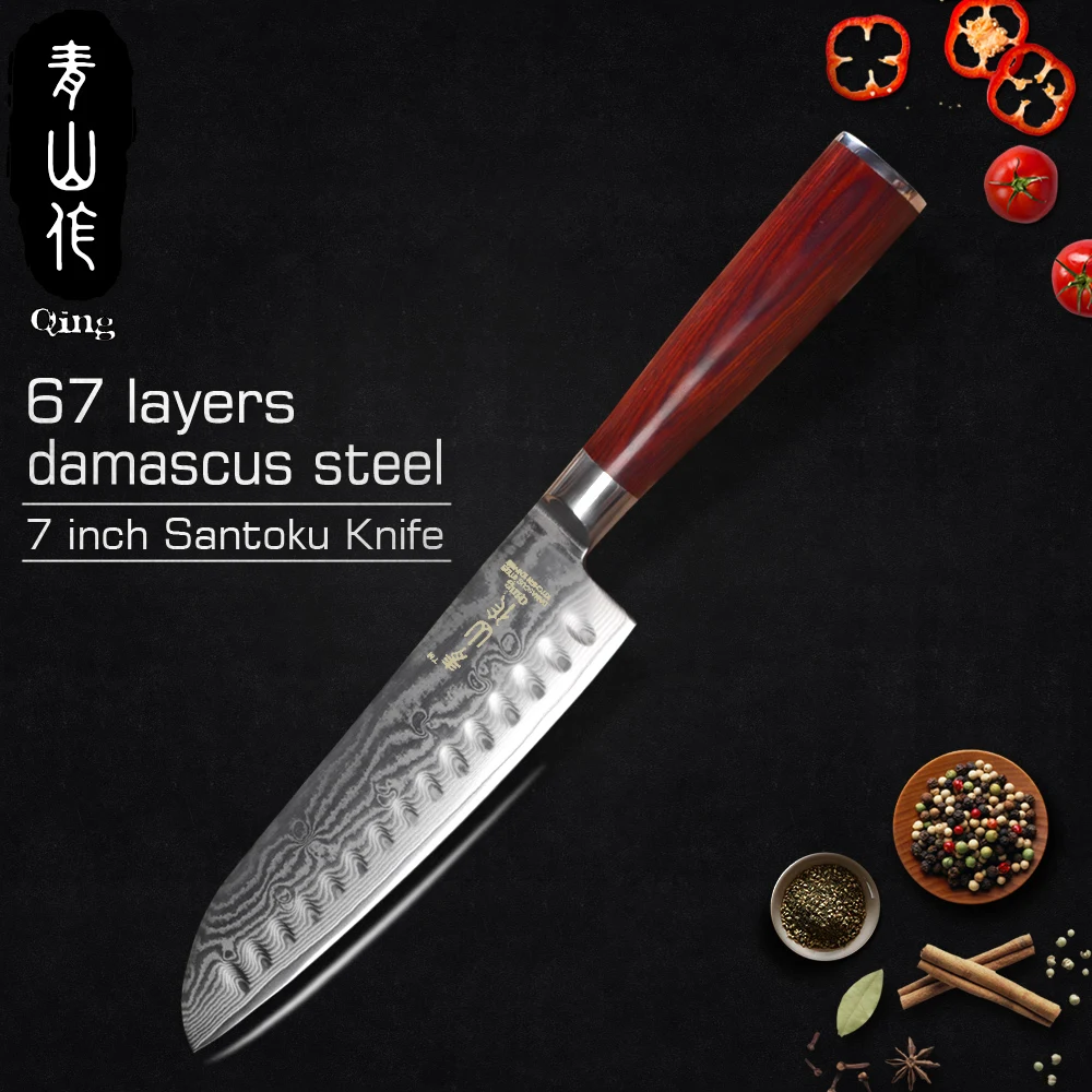 QING 7 дюймовый кухонный нож Santoku VG10 67 слоев дамасской стали японские ножи шеф