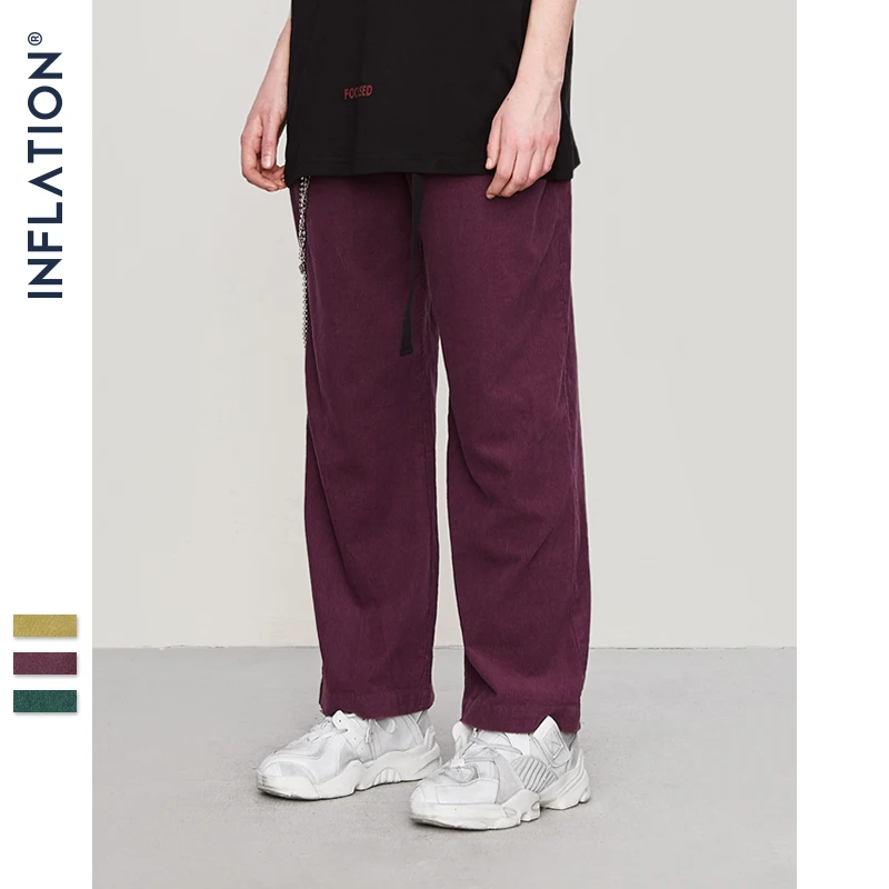 

INFLATION Streetwear Corduroy Pants Men Old Fashion Modern Retro Velvet Straight Trousers Men 100% Cotton Elastic Waist 93313W