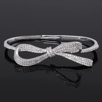 

XIUMEIYIZU Women's Copper Palm Bracelet Best Bridal Jewelry AAA Cubic Zircon Bow Bangles Women's Couple Accessory