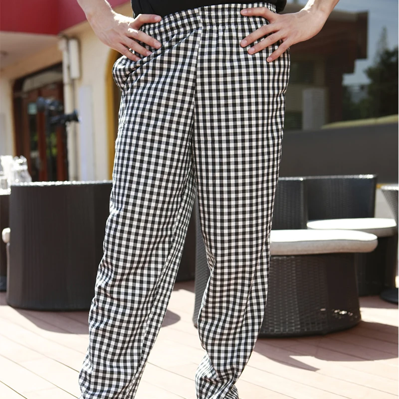 

New Restaurant Hotel Kitchen Cook Chef Waiter Pants Grid With Drawstring Color Unisex