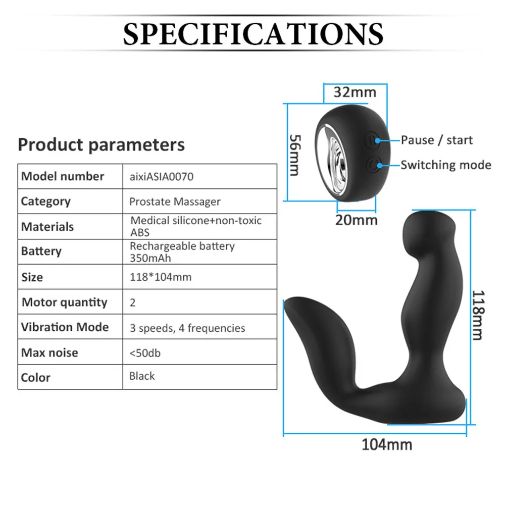 Wireless Remote Men Prostate Massage Masturbator Anal Butt Plug Vibrator Sex Toys for Men Plug Butt Anus Silicone Dildo Vibrator (2)