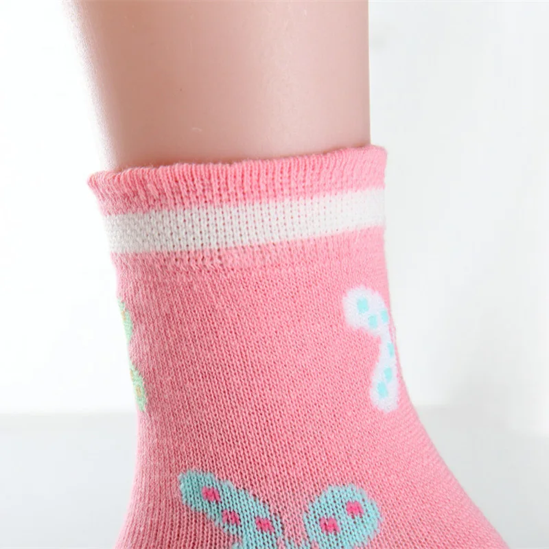 5 Pairs/Lot Spring Autumn High Quality Girls Socks Cotton Butterfly Candy Color Socks For Girls 3- 12 Year Children Socks