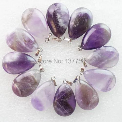 

50Pcs Purple Natural Amethysts Teardrop Pendant Bead 26x15x6mm E2