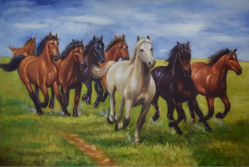Hand Painted Animal Oil Painting on Canvas Realism eight horses Canvas