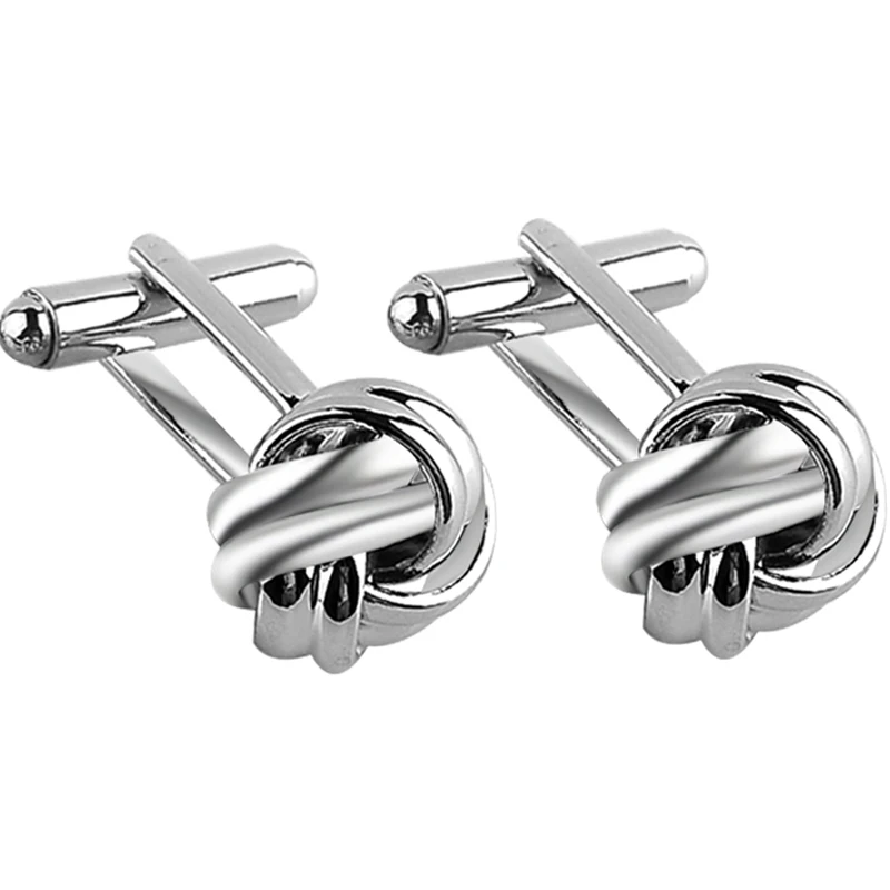 High Quality Knot Cufflinks For Men Shirt Cufflinks Gold Silver Plated Business & Wedding French Grooms Shirt Brand Cuff Links