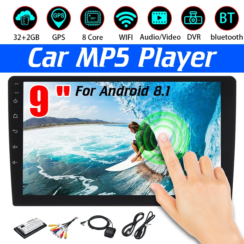 

Car Auto MP5 Player 9'' Android 8.1 8 core 2+32g Touchable screen bluetooth Stereo Radio GPS Universal Car Multimedia Player