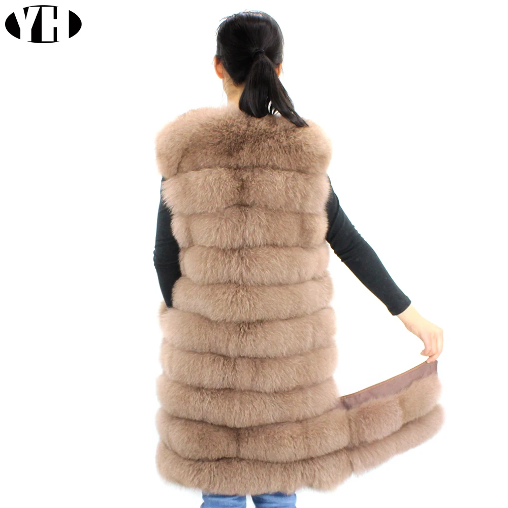 De Gilet Rea Long Femmes khaki Fox Femme Fourrure Pelt Naturel Pleine Hiver Grey Renard Vêtements black 100 Manteau wtqHXw5