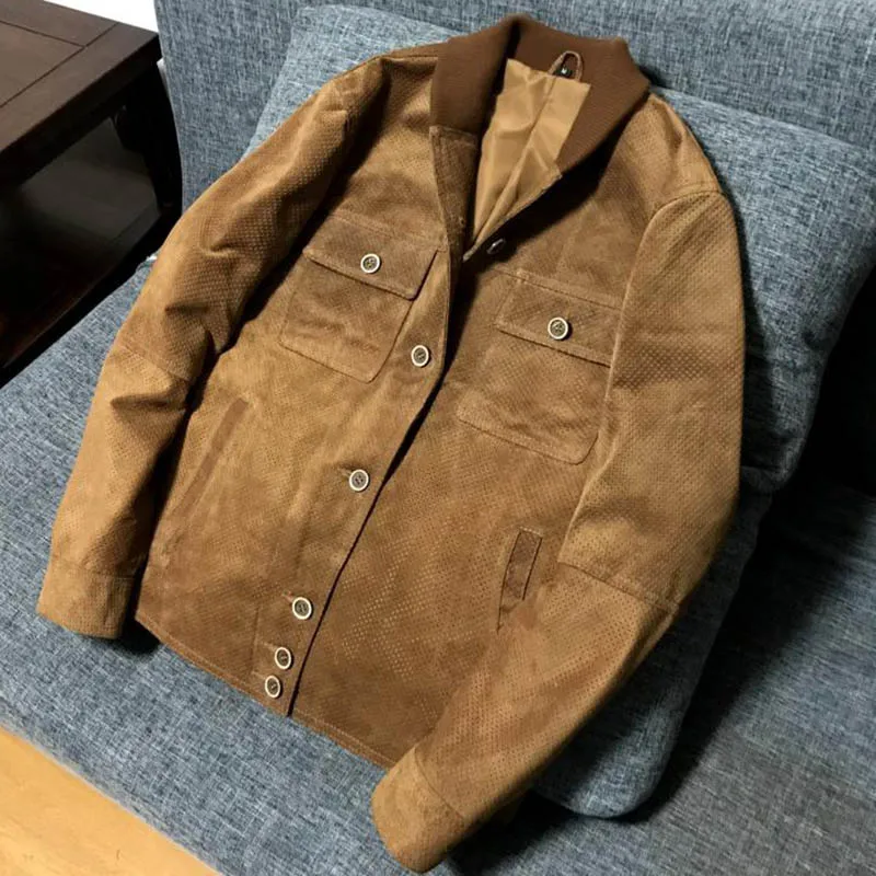 

2019 Spring Autumn Plus Size Xxxxl 3xl 4xl Men Genuine Leather Coat Sheepskin Suede Jackets for Male with Holes A072