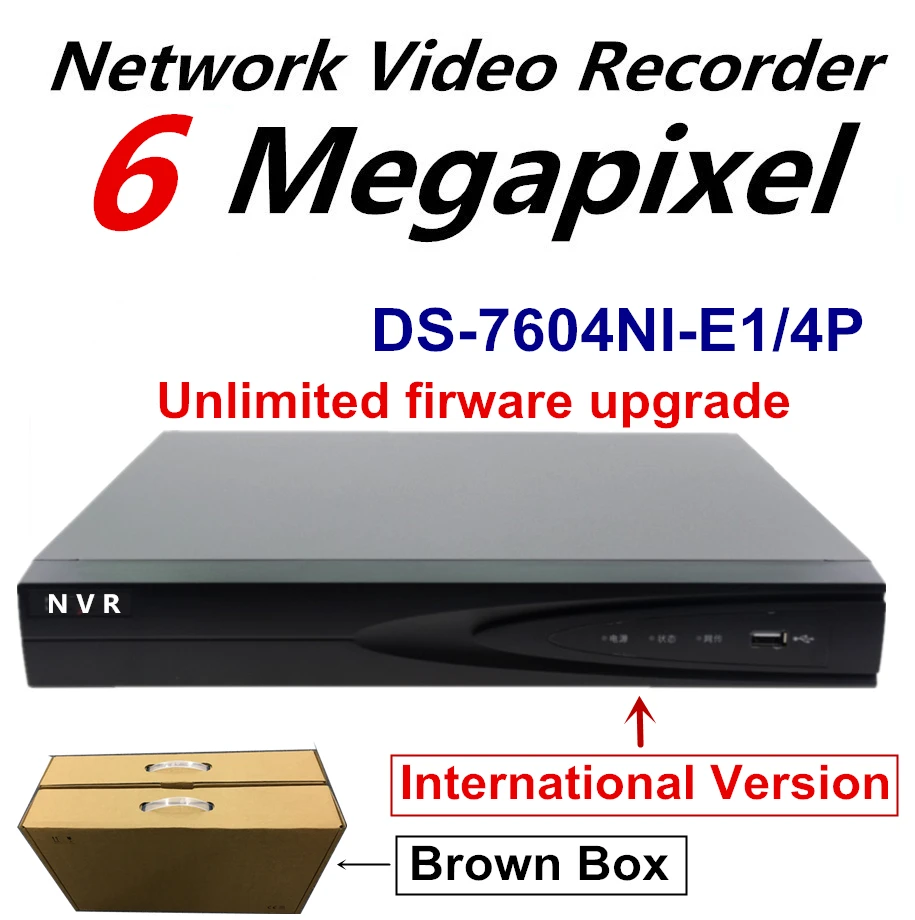 

International Version Video Surveillance NVR DS-7604NI-E1/4P 4 Channel 8 Independent PoE for 6MP CCTV Camera Recording Brown box