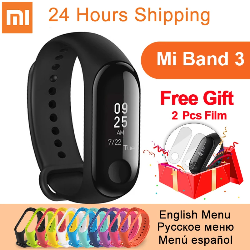Оригинальный xiaomi Mi Band 3 умный Браслет miband ftness сердечного ритма трекер 0 78 дюймов OLED