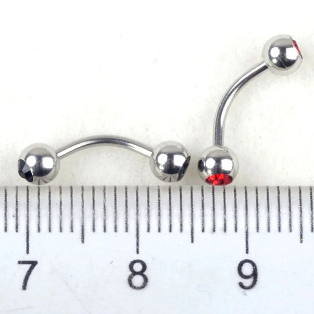 1PC Stainless Steel Crystal Balls Eyebrow Curved Tongue Nipple Bar Ring