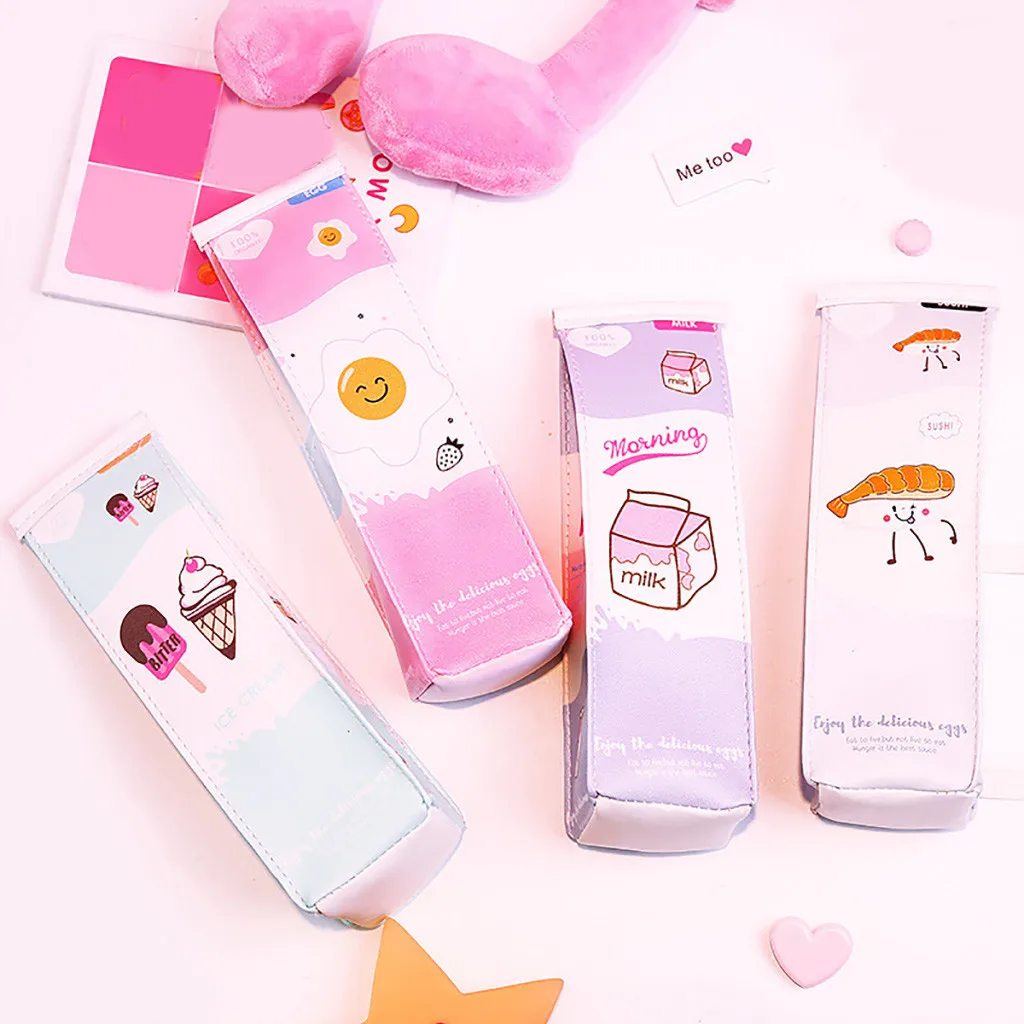 

Large Capacity Cute Milk carton Storage Bags Pencil Case Creative PU Material Pencil Bag For Kids Novelty Item