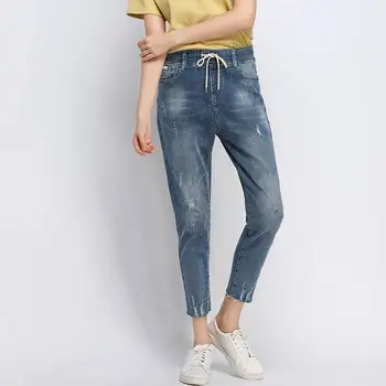 

5XL Boyfriend Jeans For Women Denim Harem Pants High Waist Mom Jeans Plus Size Casual Streetwear Lace Up Mom Jeans Mujer Q1440
