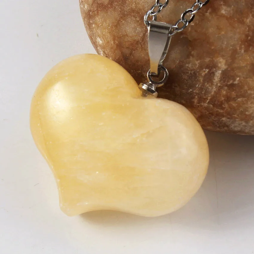 

FYJS Unique Silver Plated Romantic Cute Heart Pendant Natural Yellow Citrines Crystal Necklace for Anniversary Jewelry