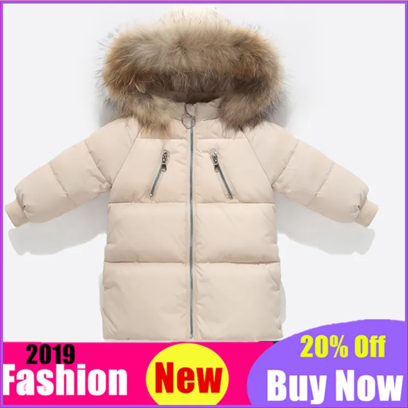 

2019 Children's Down Jackets Baby Girls Long Section Thick Big Fur Collar Baby Kids Cotton Baby Boys Down Outerwear Coats