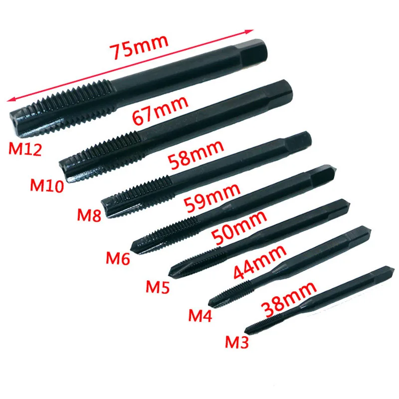 7pcs Hss 6542 Nitride Coated Straight Flutes Screw Threaded Tap