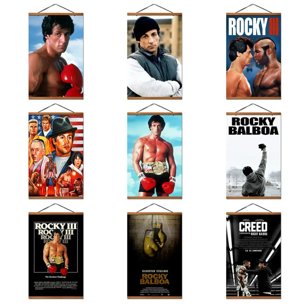 

Rocky Hanging Poster Scroll Canvas Painting With Teak Wood Wall Art Pictures