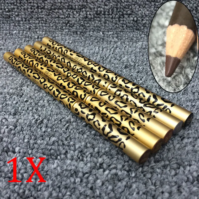 Двухсторонний карандаш для бровей с кисточкой леопардовый дизайн металлический корпус водонепроницаемый прочный косметический карандаш для бровей Макияж глаз SJ66 - Цвет: Коричневый